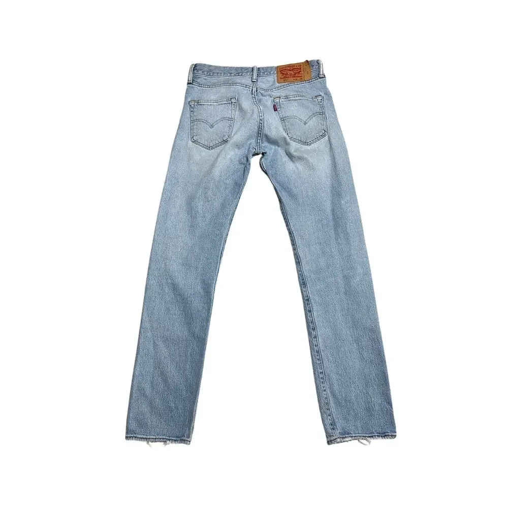 Levi's 501 Light Wash Slim Tapered Jeans Button Fly Distressed W28 Unisex
